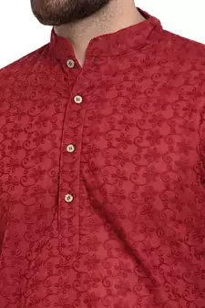 Maroon Chikankari Lucknowi Jaal Embroidered  men-kurtas 