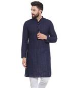 Navy Blue Cotton Chikankari Lucknowi Jaal Embroidered men-kurtas