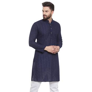 Navy Blue Cotton Chikankari Lucknowi Jaal Embroidered men-kurtas 2