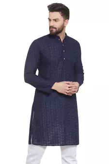 Navy Blue Cotton Chikankari Lucknowi Jaal Embroidered men-kurtas