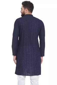 Navy Blue Cotton Chikankari Lucknowi Jaal Embroidered men-kurtas