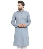 Light Blue Cotton Chikankari Lucknowi Jaal Embroidered men-kurtas