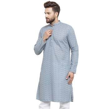 light blue cotton kurta with chikankari jaal embroidery 3