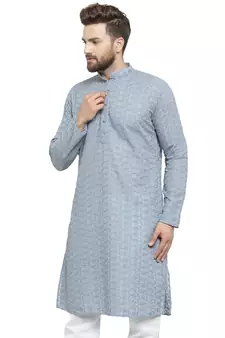 light blue cotton kurta with chikankari jaal embroidery