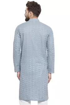 light blue cotton kurta with chikankari jaal embroidery