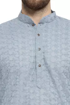 light blue cotton kurta with chikankari jaal embroidery