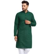 Green Chikankari Lucknowi Jaal Embroidered  men-kurtas