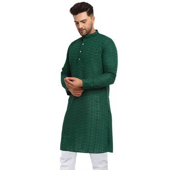 Green Chikankari Lucknowi Jaal Embroidered  men-kurtas 2