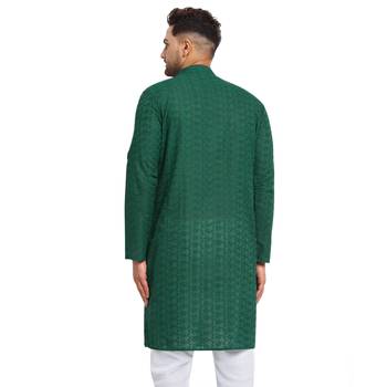 Green Chikankari Lucknowi Jaal Embroidered  men-kurtas 3