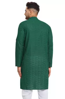 Green Chikankari Lucknowi Jaal Embroidered  men-kurtas