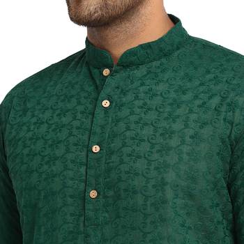 Green Chikankari Lucknowi Jaal Embroidered  men-kurtas 4