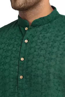 Green Chikankari Lucknowi Jaal Embroidered  men-kurtas