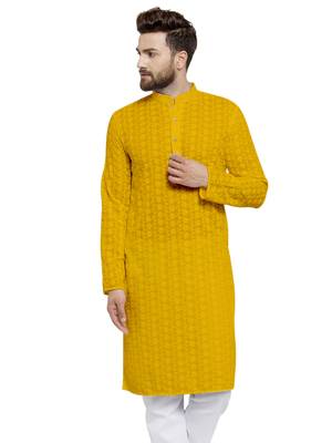 yELLOW embroidered chikankari kurta for men 1