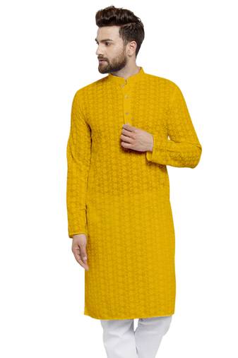  Treemoda yELLOW embroidered chikankari kurta for men
