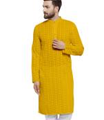 yELLOW embroidered chikankari kurta for men
