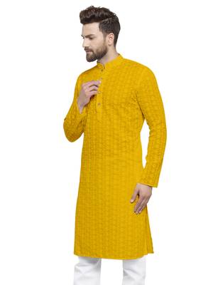 yELLOW embroidered chikankari kurta for men 3