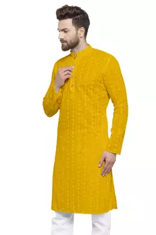 yELLOW embroidered chikankari kurta for men
