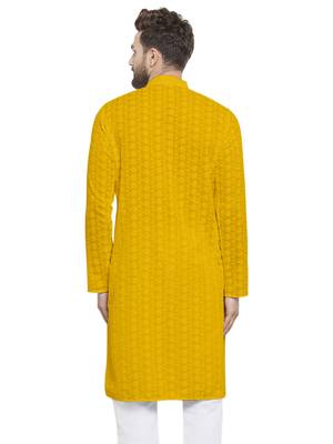 yELLOW embroidered chikankari kurta for men 4