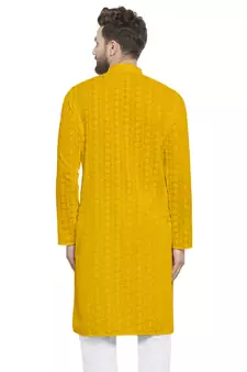 yELLOW embroidered chikankari kurta for men