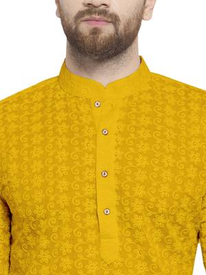 yELLOW embroidered chikankari kurta for men 5