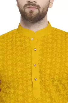 yELLOW embroidered chikankari kurta for men