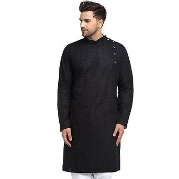 Treemoda Men Designer Cotton Chikankari Black kurta 1
