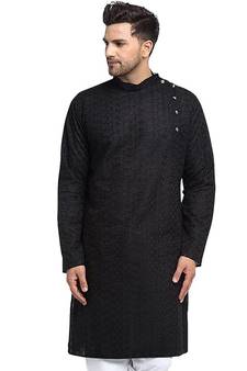 Treemoda Men Designer Cotton Chikankari Black kurta