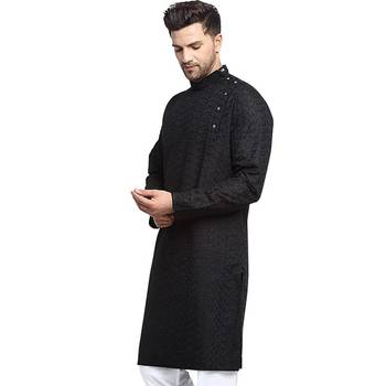 Treemoda Men Designer Cotton Chikankari Black kurta 2