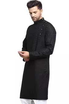 Treemoda Men Designer Cotton Chikankari Black kurta