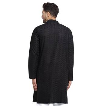 Treemoda Men Designer Cotton Chikankari Black kurta 3