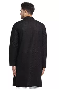 Treemoda Men Designer Cotton Chikankari Black kurta