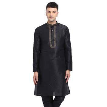 Embellished Black Brocade Kurta  1