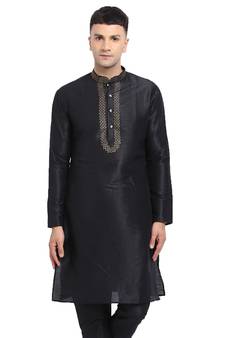 Embellished Black Brocade Kurta by treemoda 