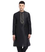 Embellished Black Brocade Kurta 
