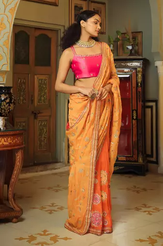 Dilruba Narangi Jaal Saree Blouse