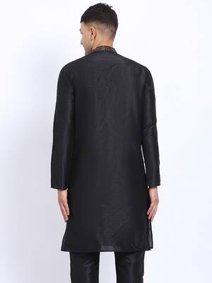 Embellished Black Brocade Kurta  2