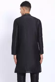 Embellished Black Brocade Kurta 