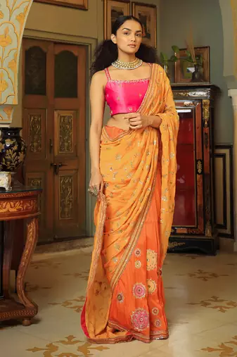 Dilruba Narangi Jaal Saree Blouse