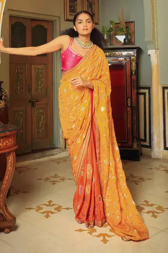 Dilruba Narangi Jaal Saree Blouse