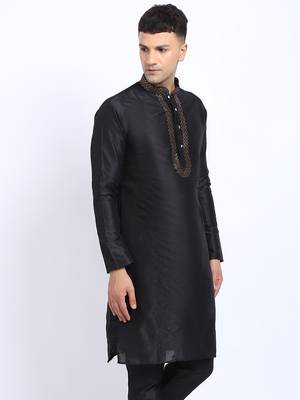 Embellished Black Brocade Kurta  4