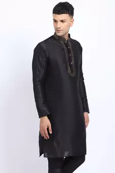 Embellished Black Brocade Kurta 