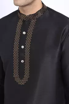 Embellished Black Brocade Kurta 