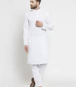 Men White Cotton Chikankari Lucknowi Jaal Embroidered kurta-pajama
