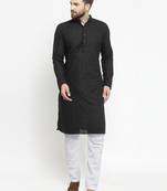 Men Black Cotton Chikankari Lucknowi Jaal Embroidered  kurta-pajama