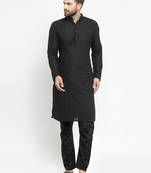 Men Black Cotton Chikankari Lucknowi Jaal Embroidered  kurta-pajama