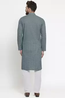 grey cotton kurta set with chikankari jaal embroidery