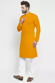 pista green embroidered chikankari kurta WITH WHITE ALIGARH PAJAMA for men