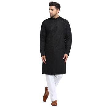 Treemoda Men Embroidered Cotton Chikankari Black kurta-pajama 1
