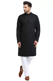 Treemoda Men Embroidered Cotton Chikankari Black kurta-pajama