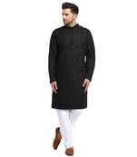 Treemoda Men Embroidered Cotton Chikankari Black kurta-pajama
